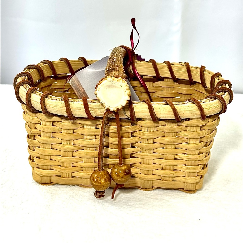 Basket Antler Handle Rawhide Trim Eclectic Ranch Decor Handmade Maine Gift NWT